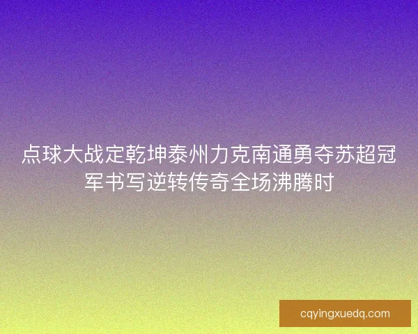 点球大战定乾坤泰州力克南通勇夺苏超冠军书写逆转传奇全场沸腾时